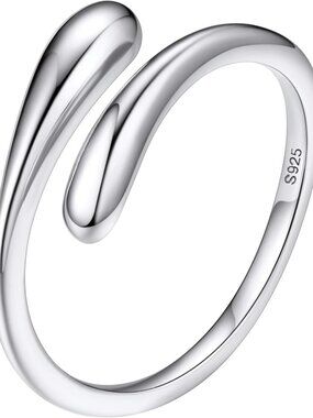 Silver Birthstone Ring for Women, Dainty Sterling Silver Teardrop Ring Open Adju